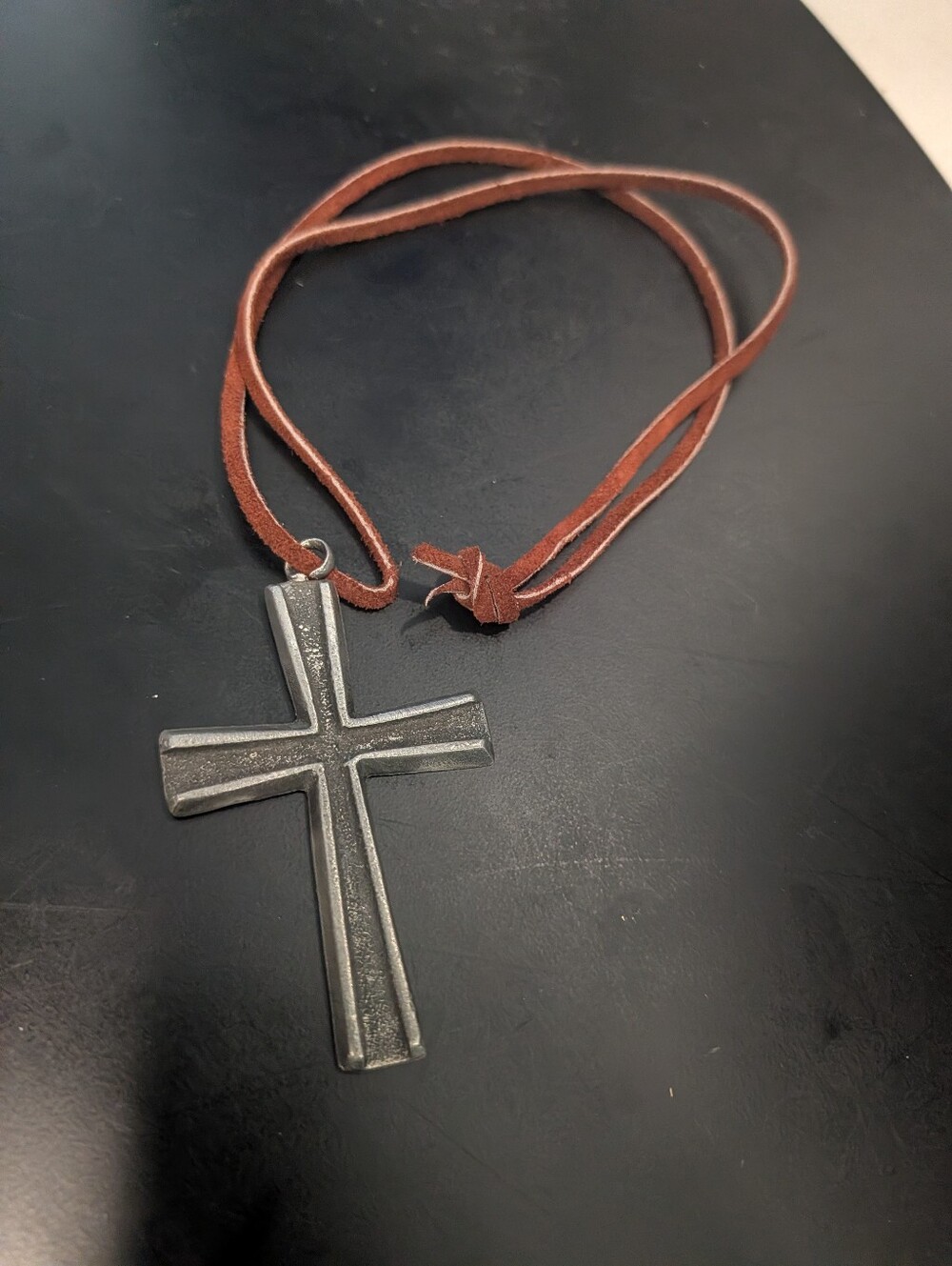 Brown Leather Cord Cross Pendant Necklace